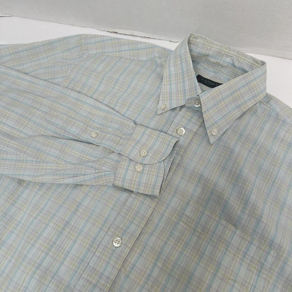 Canali Pastel Striped Cotton Button‎ Down Shirt Made In Italy Size Medium